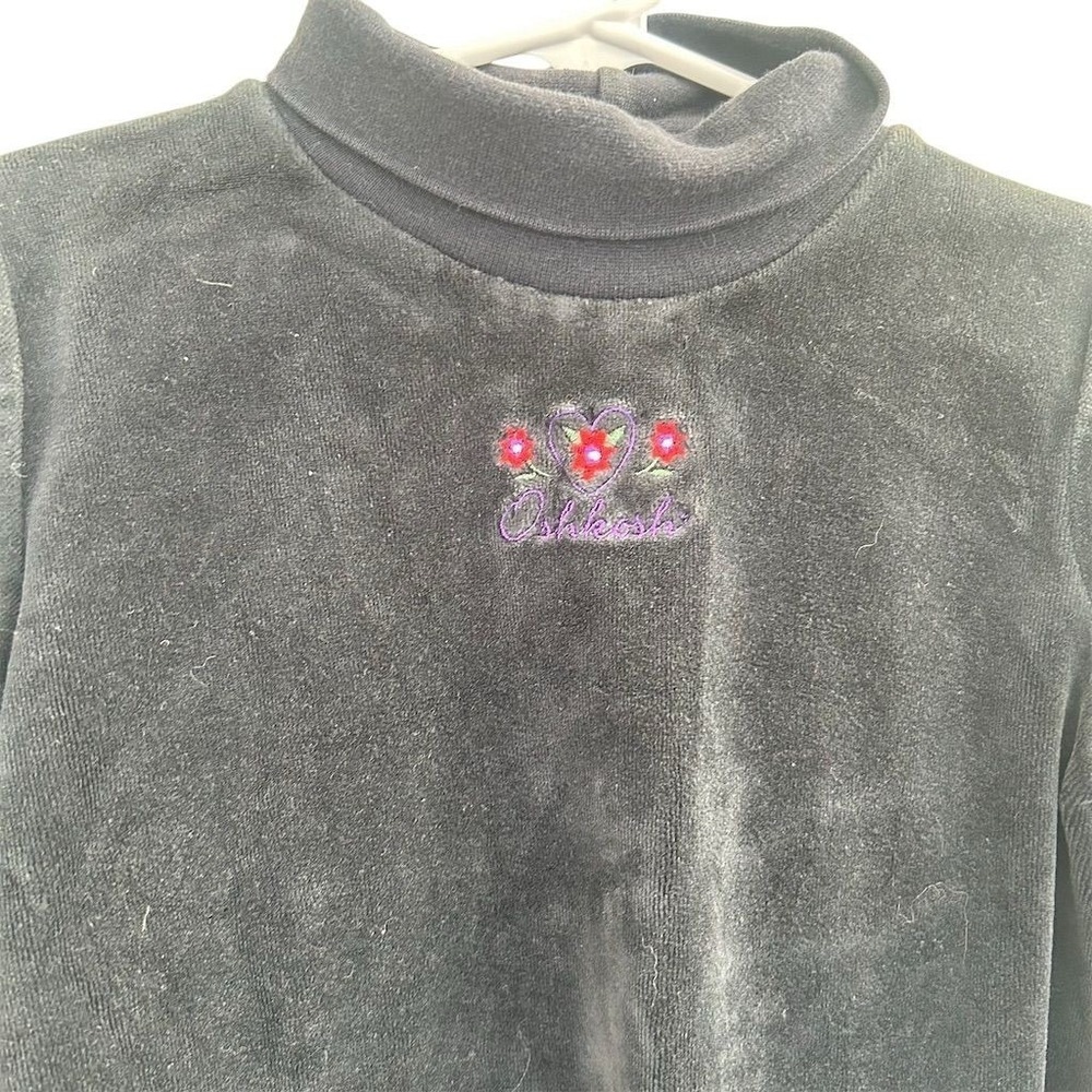 OshKosh Velour Turtleneck Top Kids 4T Black Vintage Floral Heart Made in USA - Picture 3 of 6